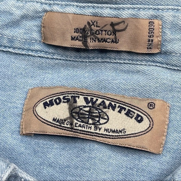 Vintage Native American Shirt Chambray Button Tribal Indigenous Blue Summer - Picture 11 of 12